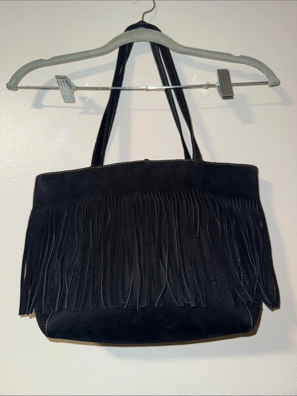Black Fringe Suede Tote Bag Nine West